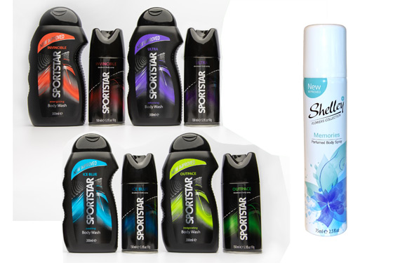 Sportstar and Shelly bodyspray and haircare products